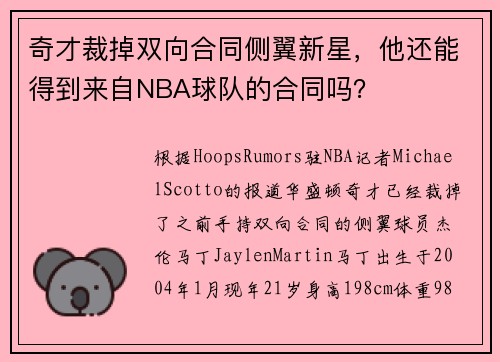 奇才裁掉双向合同侧翼新星，他还能得到来自NBA球队的合同吗？